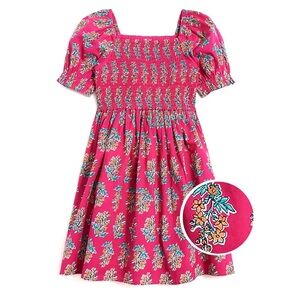 NWT Crewcuts Girl Smocked Pink "Flashback Melon" Floral Print Cotton Dress
